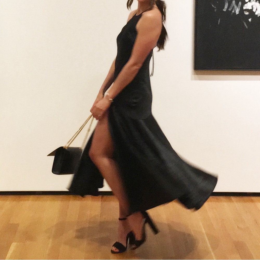 Express Black Satin High Slit Maxi Dress